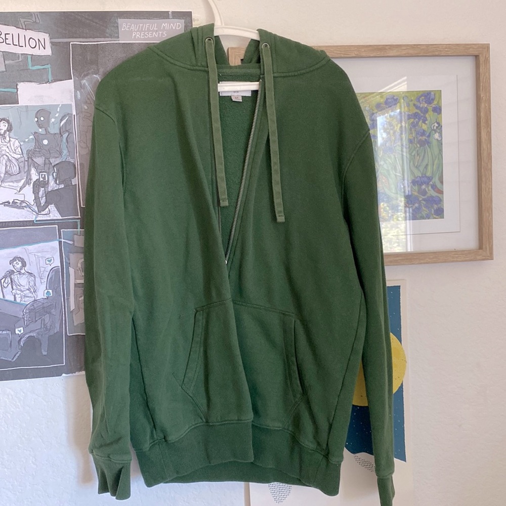 Forest Green Zip-up Jacket With Front Pockets and Hood